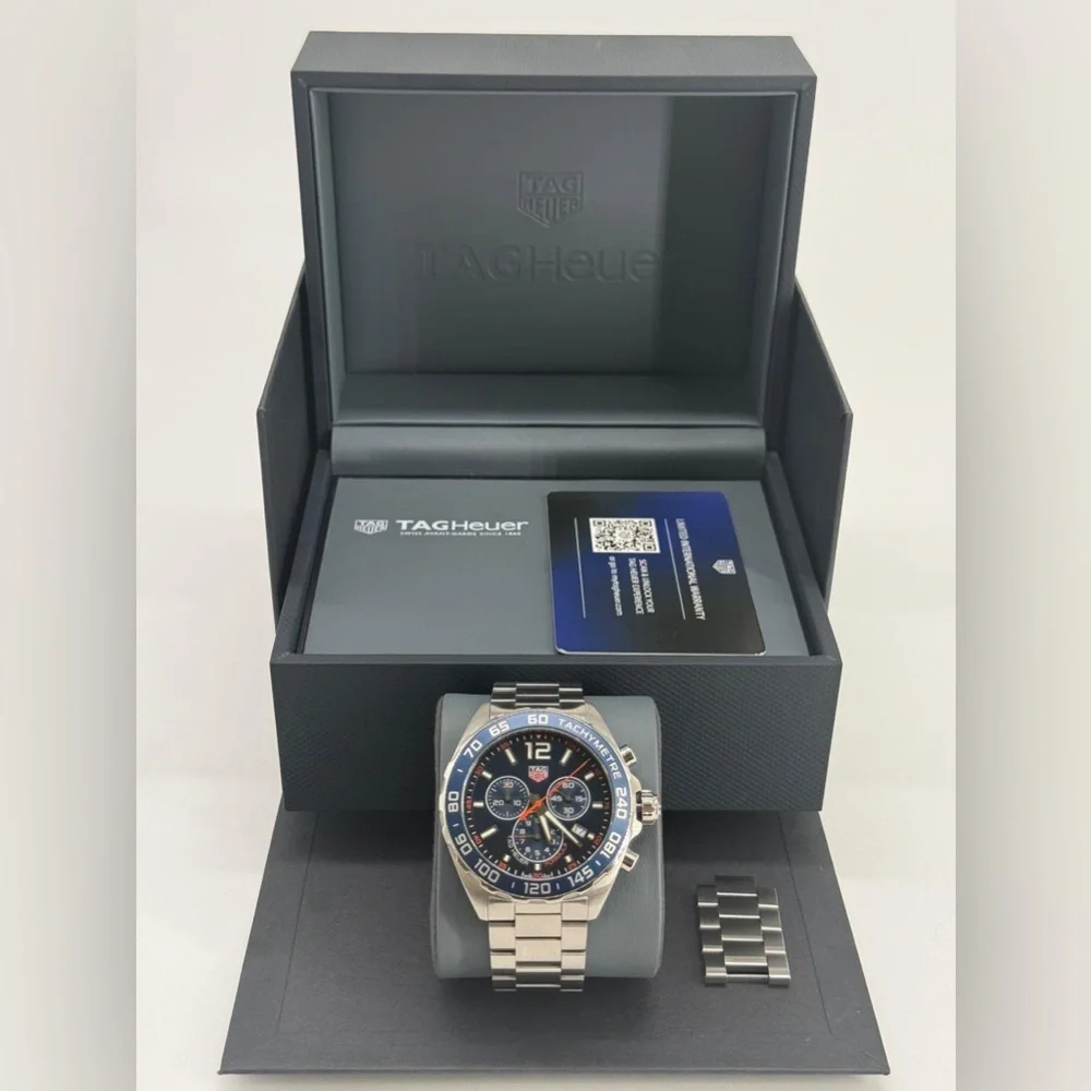 Tag Heuer Men's Silver Stainless Steel Watch with Blue Dial